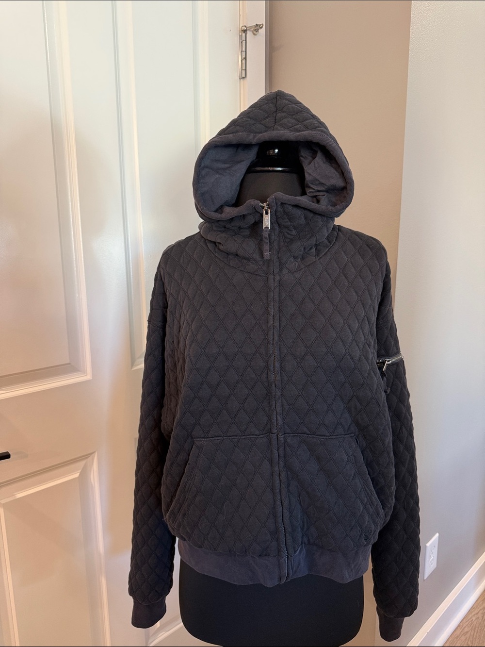Free People Movement Quilted Hooded Zip Jacket in black